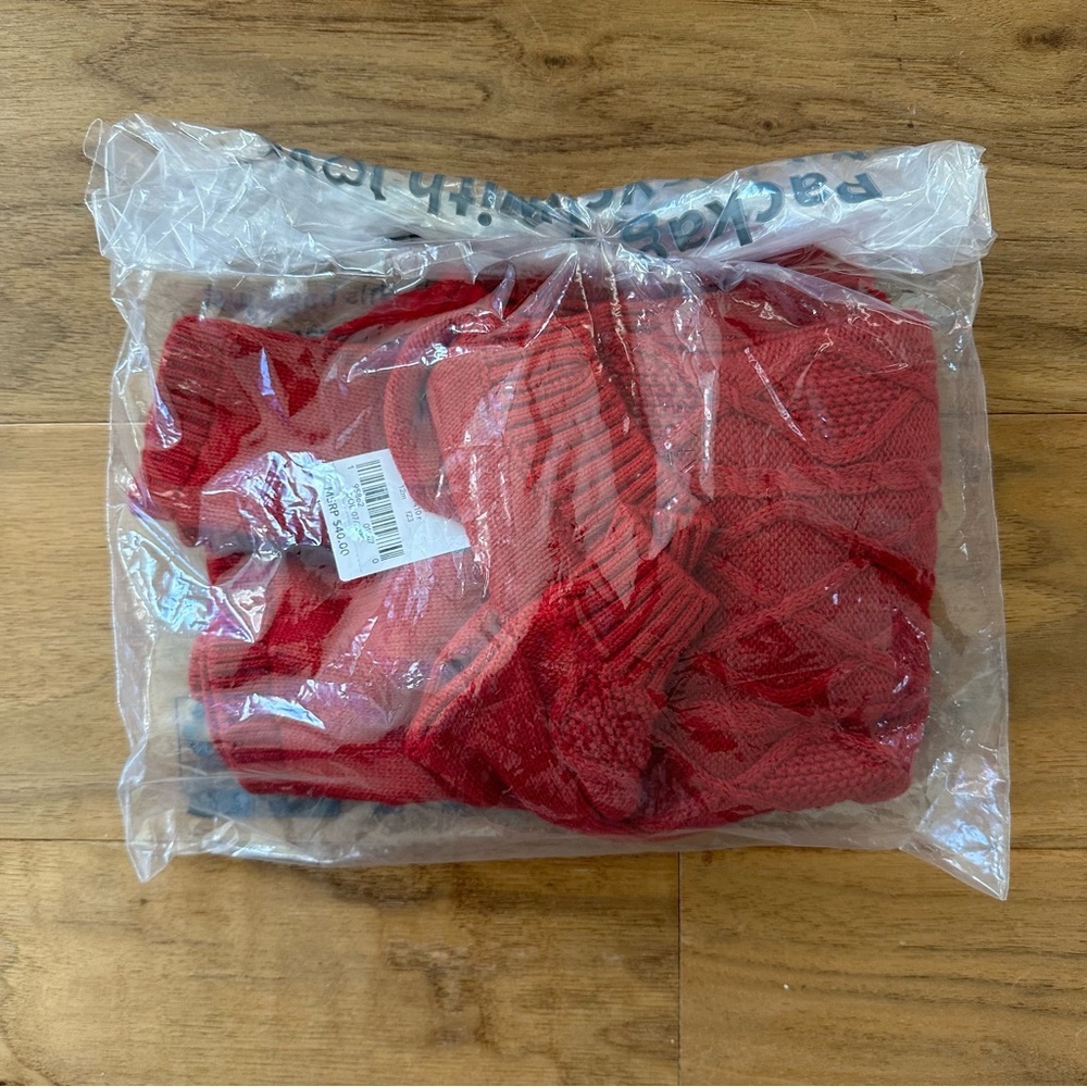 Brand New Baby Girl Red Cable Knit Sweater Dress, Size 12 Months, NWT - Picture 5 of 6